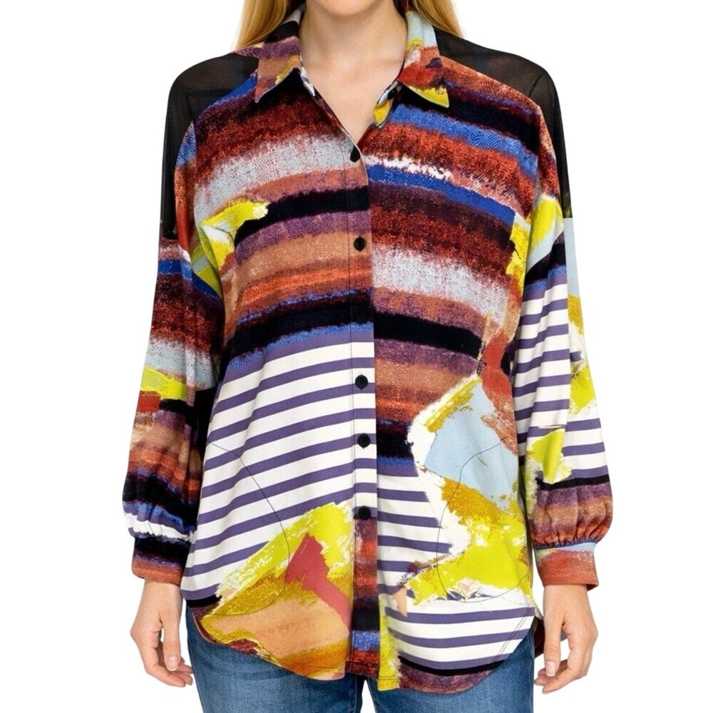 Attitudes by Renee Sz Small Wearable Art Unique Artsy Blouse Shirt Top Summer